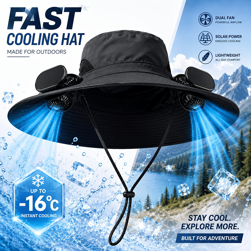 Fan Hat for Men And Women, Solar Wide Brim Sun Hat with Dual Cooling Fans, Adjustable Airflow Outdoor Hat for Summer Travel, Gardening, Hiking, Camping And Yard Work (Single Hat Without Fan/ 2 Fan)