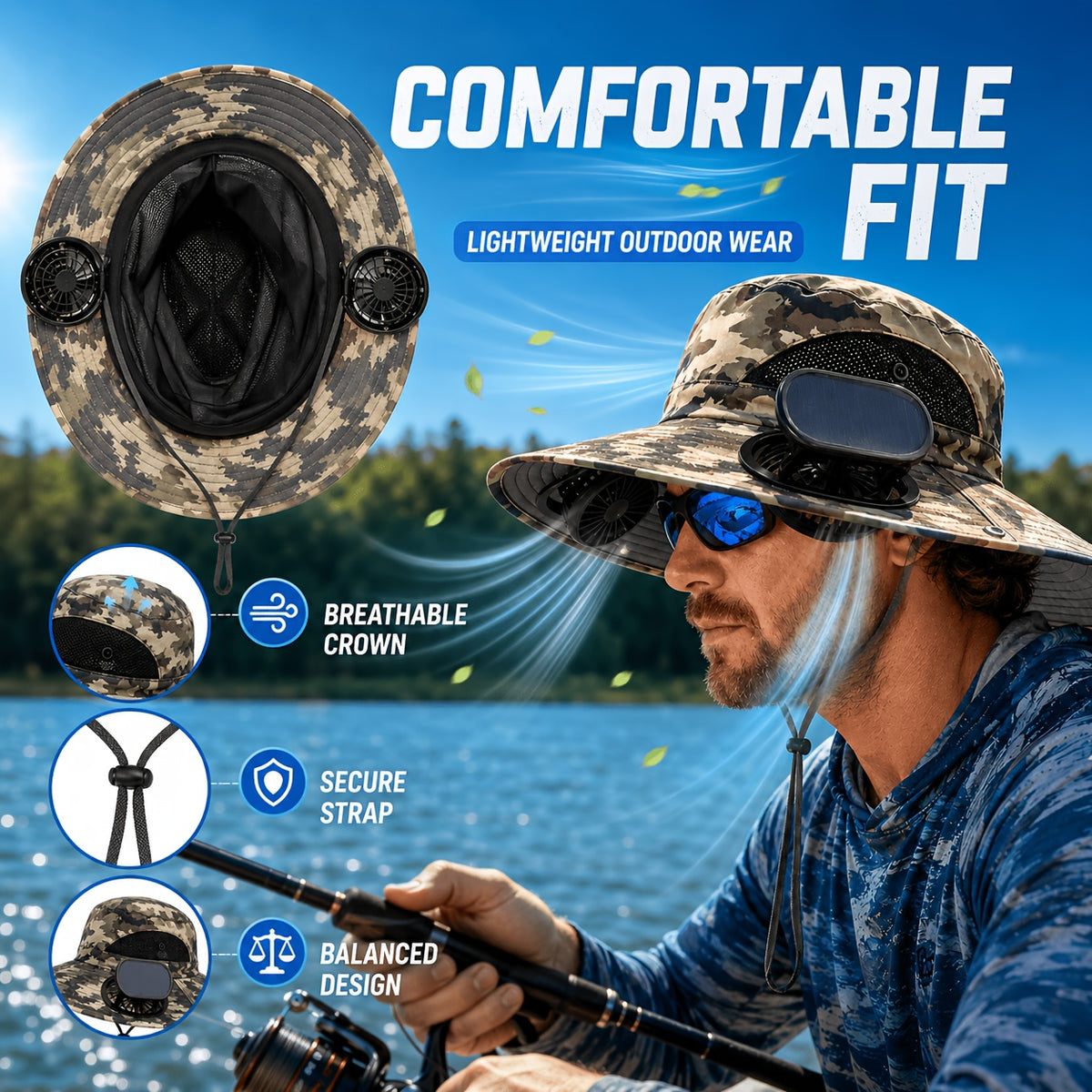 Fan Hat for Men And Women, Solar Wide Brim Sun Hat with Dual Cooling Fans, Adjustable Airflow Outdoor Hat for Summer Travel, Gardening, Hiking, Camping And Yard Work (Single Hat Without Fan/ 2 Fan)