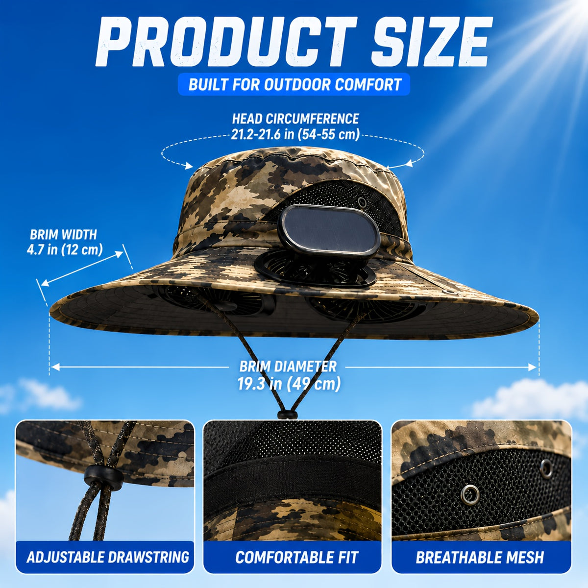 Fan Hat for Men And Women, Solar Wide Brim Sun Hat with Dual Cooling Fans, Adjustable Airflow Outdoor Hat for Summer Travel, Gardening, Hiking, Camping And Yard Work (Single Hat Without Fan/ 2 Fan)