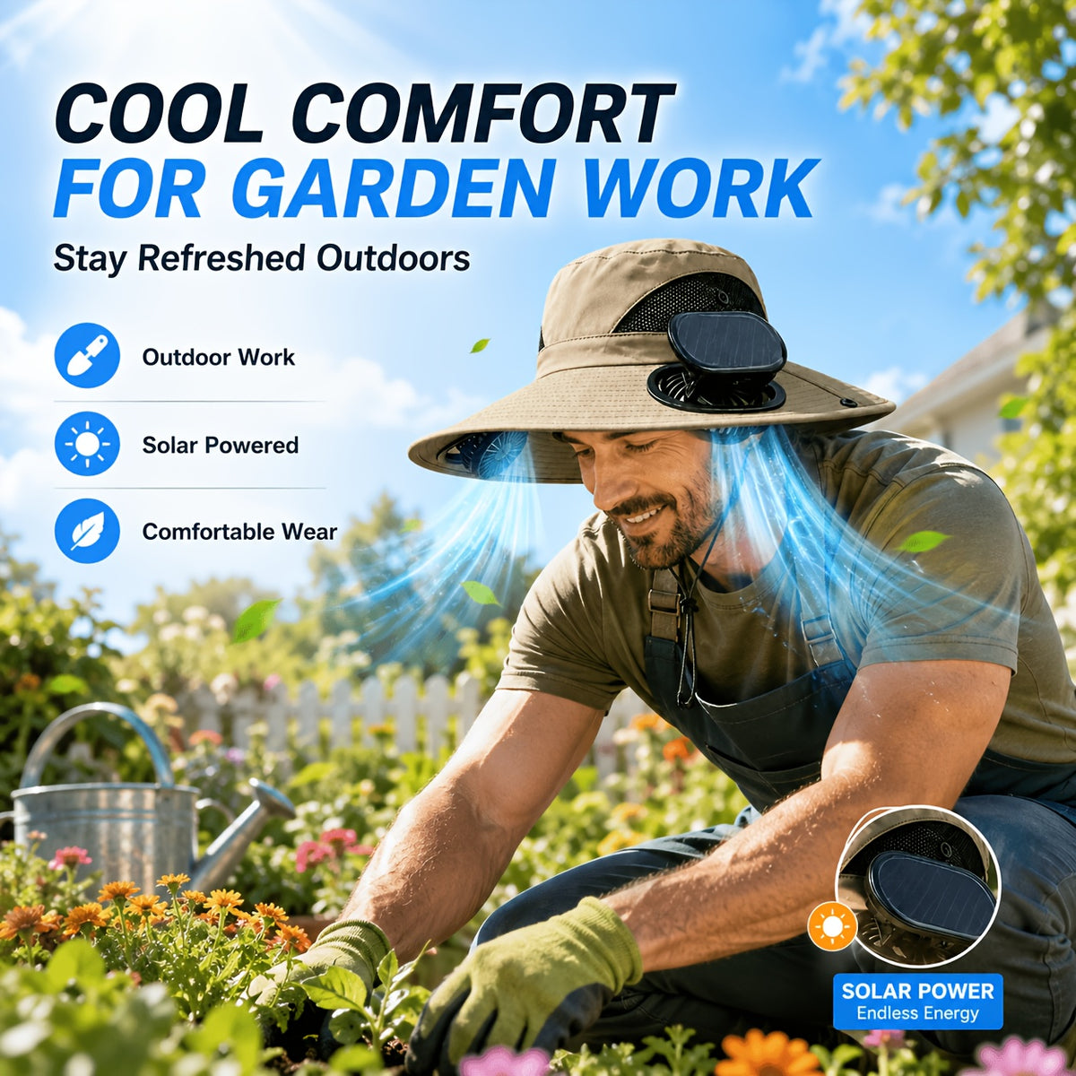 Fan Hat for Men And Women, Solar Wide Brim Sun Hat with Dual Cooling Fans, Adjustable Airflow Outdoor Hat for Summer Travel, Gardening, Hiking, Camping And Yard Work (Single Hat Without Fan/ 2 Fan)