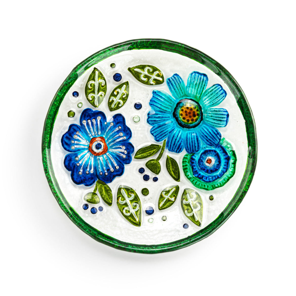 Blue Floral Glass Round Plate